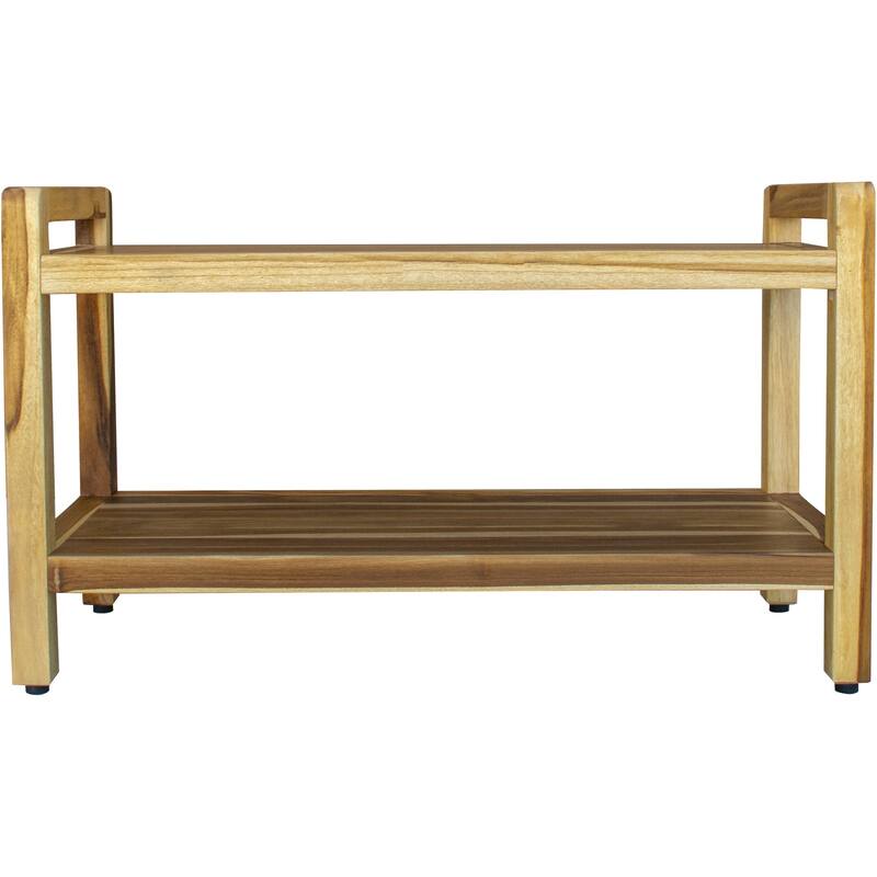 HomeRoots 35" Natural Teak Rectangular Shower Bench With Shelf