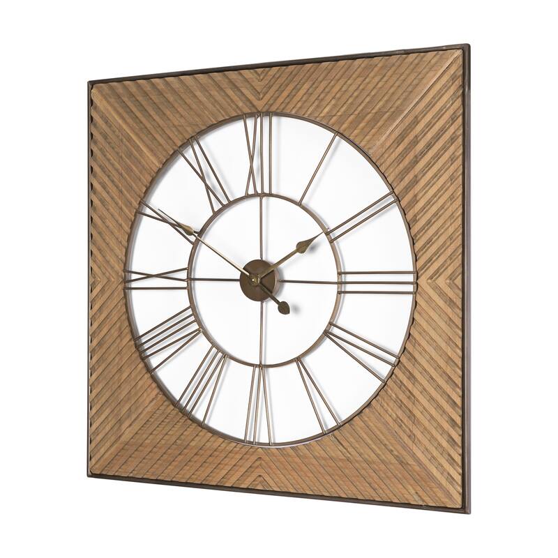 Rondell Light Brown Wood W/ Gold Metal Wall Clock - 31.7L x 2.1W x 31.7H - Light Brown
