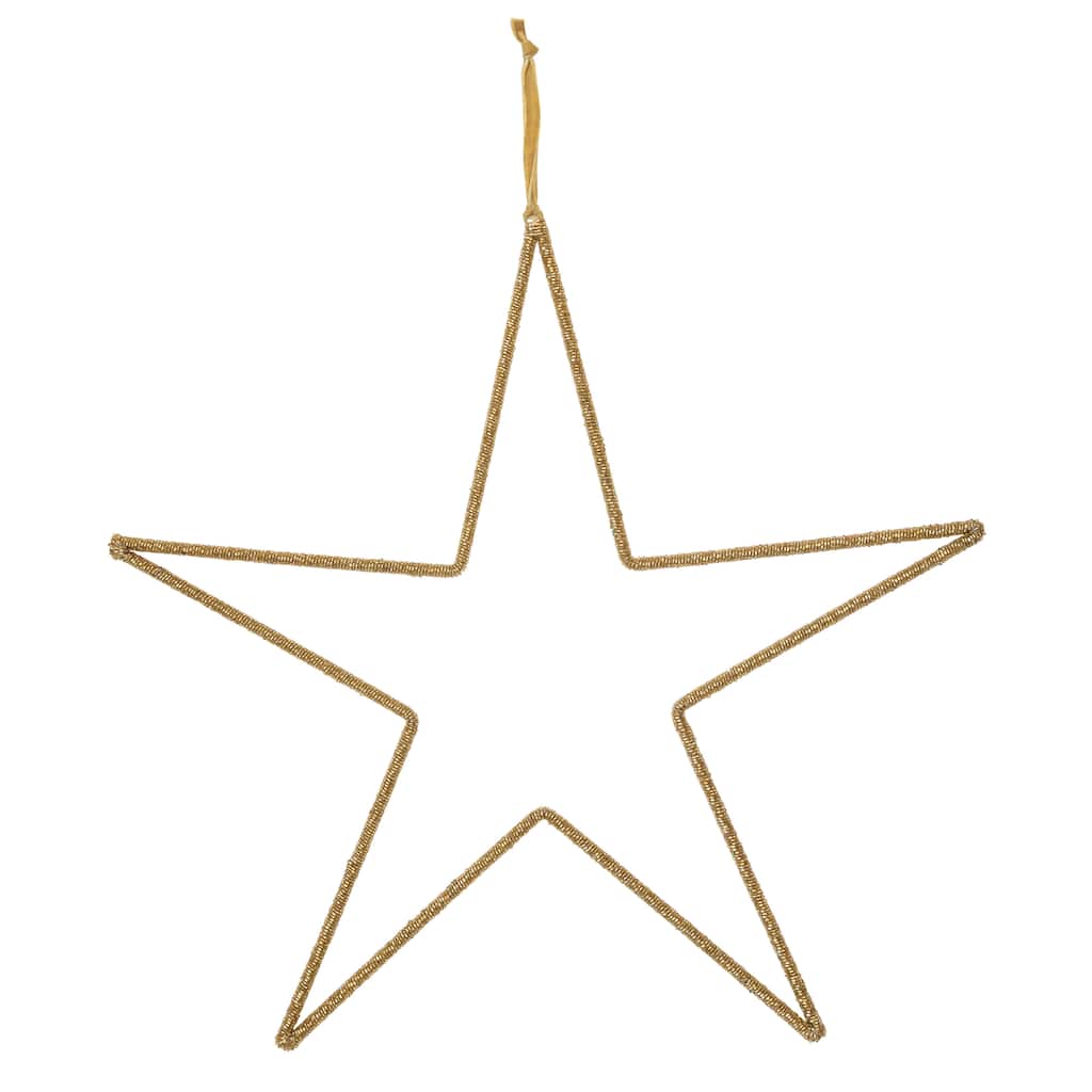 Hanging Metal and Glass Bead Star with Cotton Velvet Ribbon - 20.0"L x 0.3"W x 20.0"H