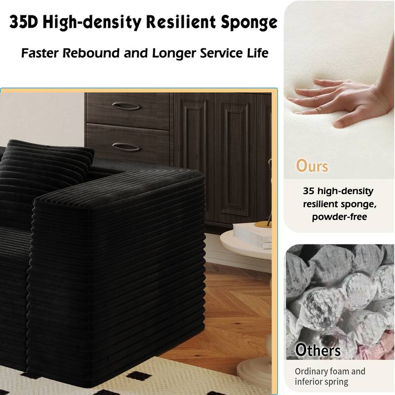 77.17" Sectional Couches for Living Room, Boneless L Shaped Cloud Couch with Ottoman, Modern Corduroy Deep Seat Floor Sofa