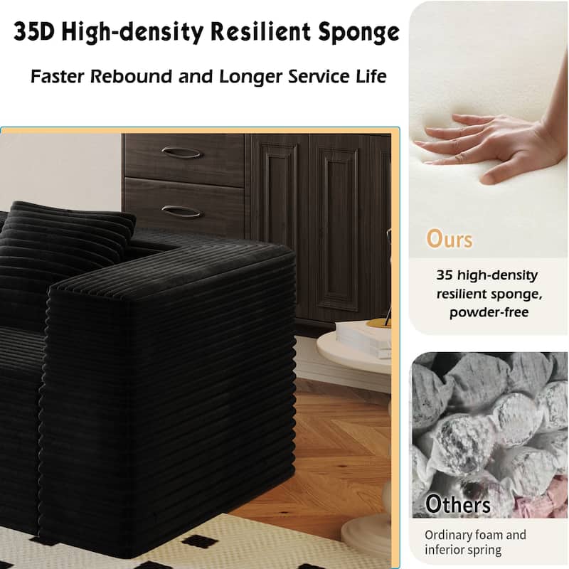 Corduroy Boneless Sectional Couch Floor Deep Seat Sofa with Pillows