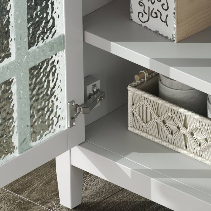 30" Storage Cabinet with Glass Doors, Bathroom Vanity with Ceramic Sink, Adjustable Shelf, Tip-Out Tray and Silver Metal Knobs