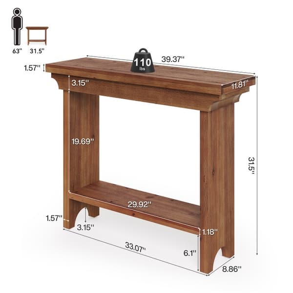 39.37" Solid Wood Console Table, Small Entryway Table with Shelf