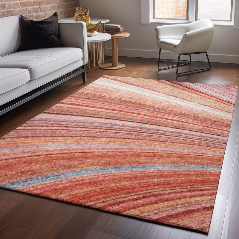Premium Washable Super Soft Striped Abstract Mayfield Rug - Terracotta - 5' x 7' 6" - Rectangle