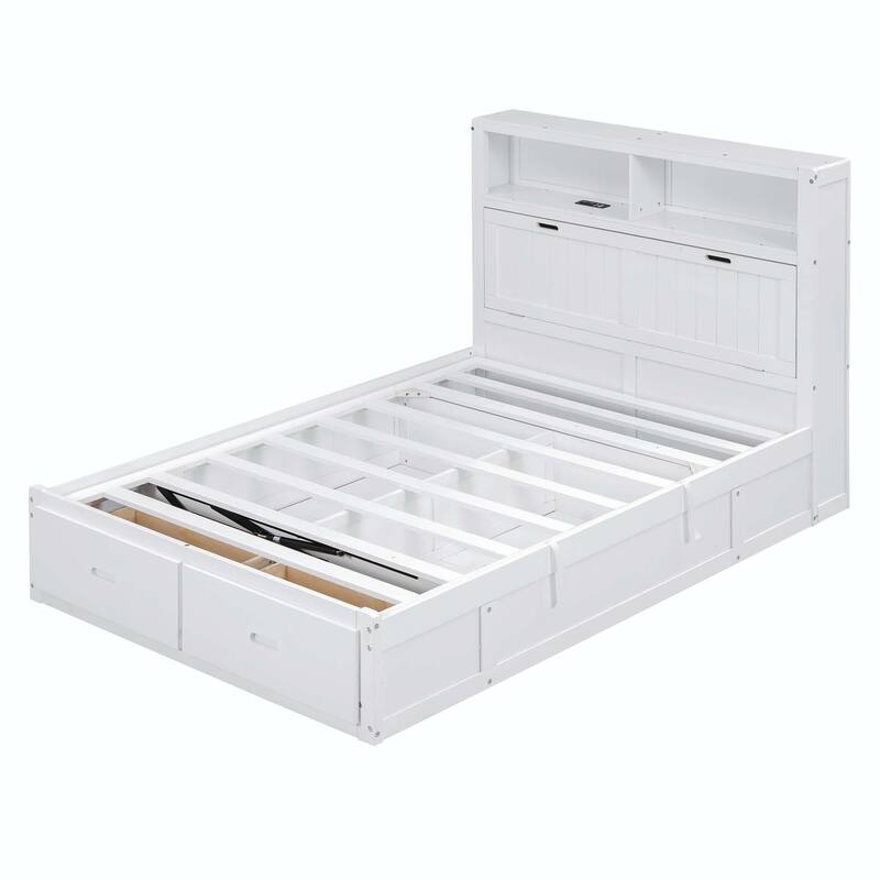 Hydraulic Platform Bed with Storage LED Headboard, Charging Station and 2 Drawers