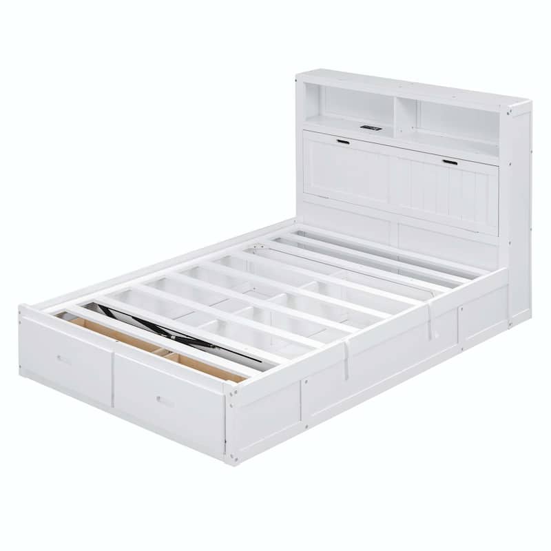 Wood Full Size Hydraulic Platform Bed with Storage LED Headboard