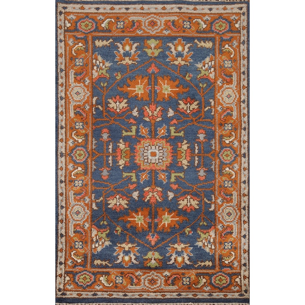 Blue Floral Heriz Serapi Indian Accent Rug Handmade Wool Carpet - 3'0"x 5'0"