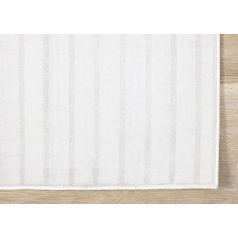 Washable Beige White Modern Curves Area Rug