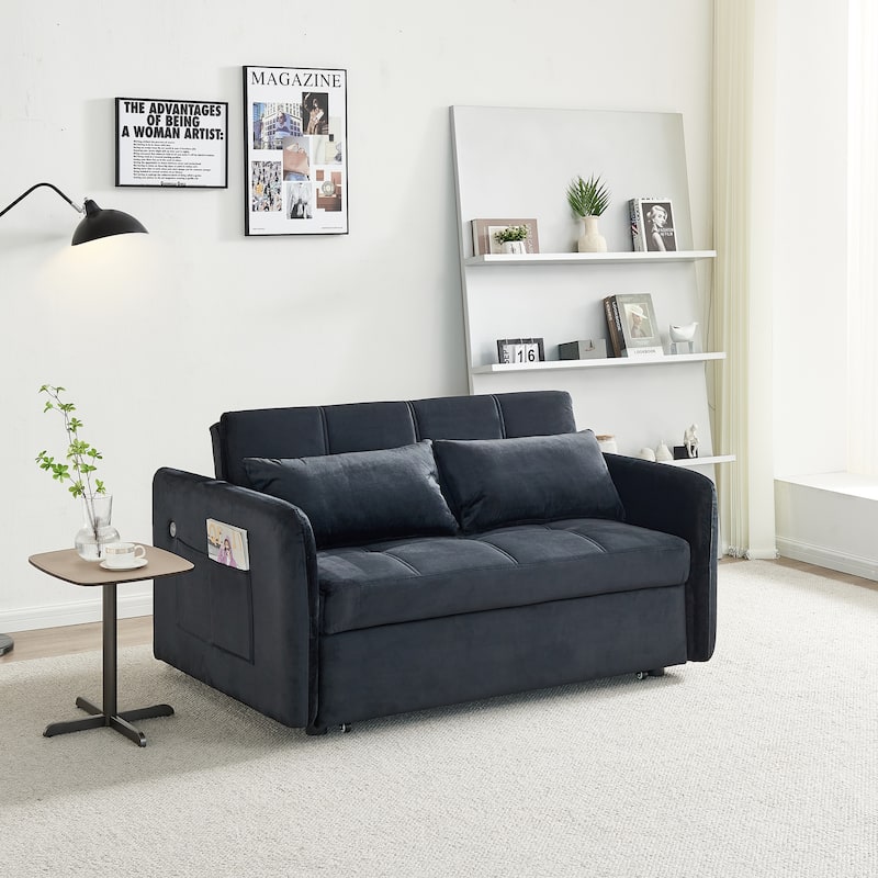 Twin Size Velvet Pull-out Sofa Bed with USB