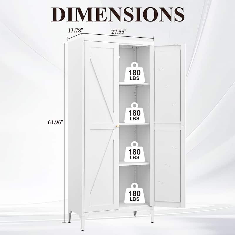 2 Doors Metal Storage Cabinet Kitchen Pantry Cabinet With Adjustable Shelves Tall Steel Cabinet Locker