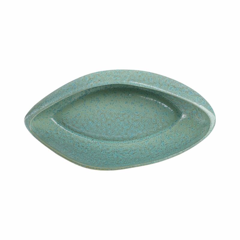 Decorative Oval Ceramic Bowl - Abstract Pattern - 18", Green - 18.0"