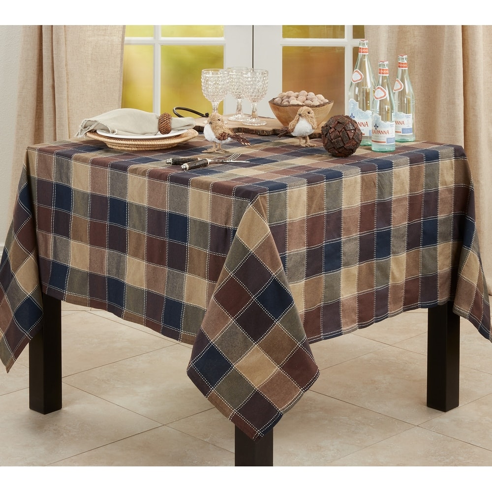 Stitched Design Plaid Tablecloth