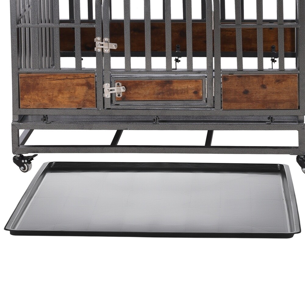 Dog crate with removable tray outlet