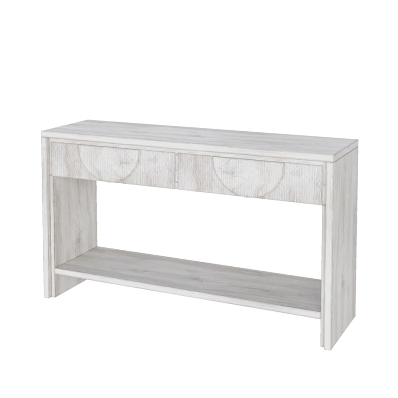 Farmhouse Style Console Table - 55.12" Long Distressed Wood Sofa Table with Storage Drawers & Open Shelf
