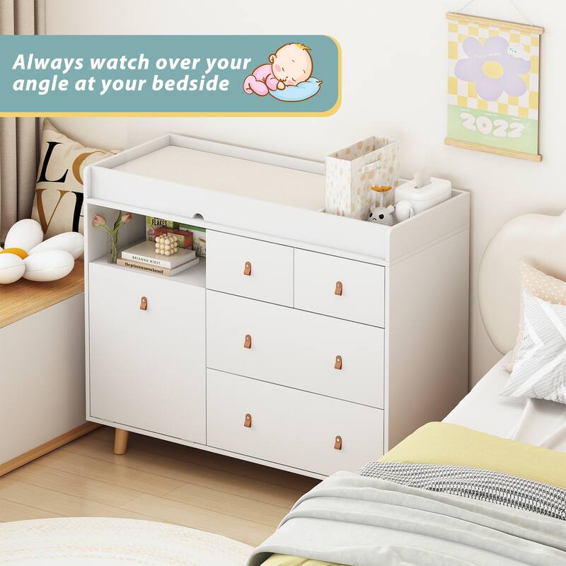 Wood Nursery Baby Dresser,White Bedroom Dresser with 5 Drawers,38"H