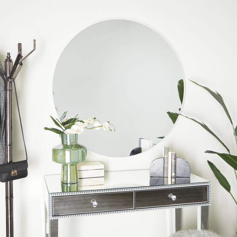 Black, White or Gold Wood Wall Mirror with Thin Frame - White -  42"W, 42"H