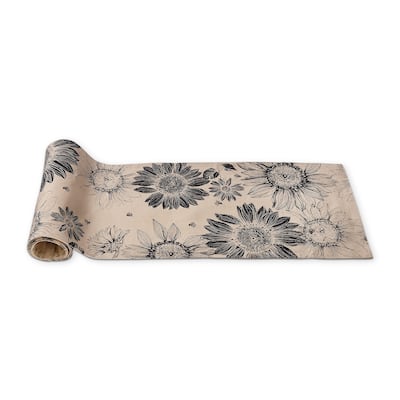Let It Bee Black Sunflower Print on Beige Background Cotton Machine Washable Table Runner Décor Decoration, 72" x 14"-in.