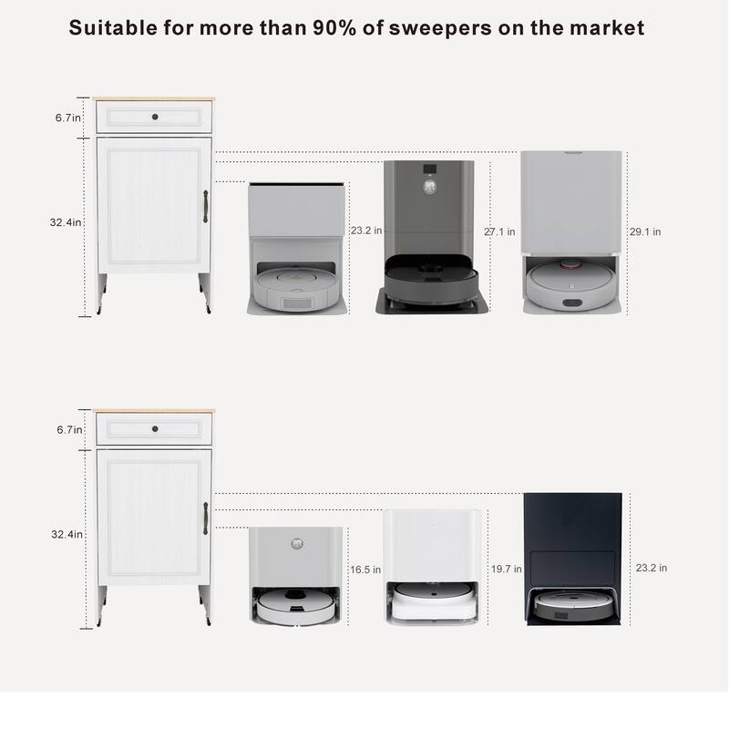 Anmytek Robot Vacuum Storage Cabinet with Drawer and Wheels Adjustable Charging Station Organizer