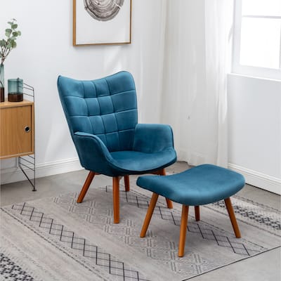 Contemporary Silky Velvet Tufted Accent Chair with Ottoman