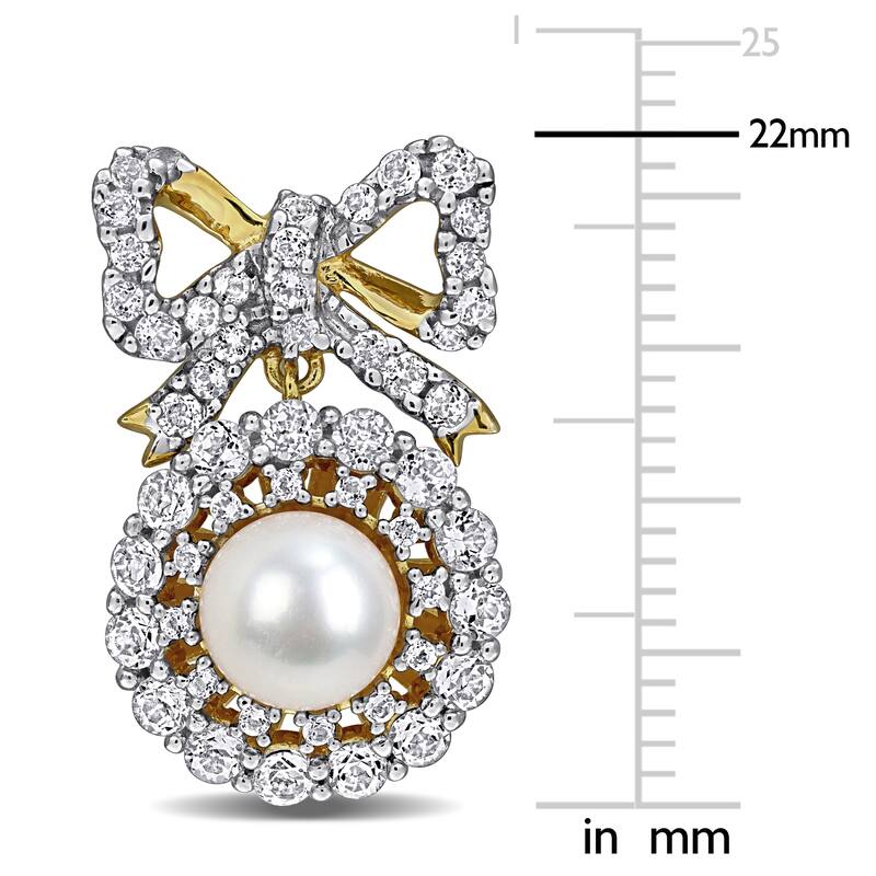 Miadora Cultured Freshwater Pearl 2 1/5ct TGW White Topaz Earrings Yellow Plated Sterling Silver