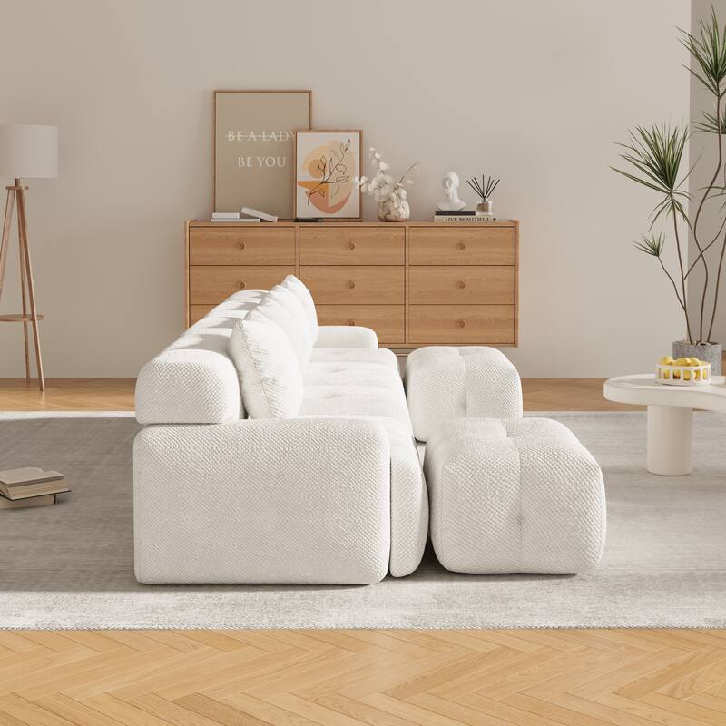 Modular U-Shaped Sectional Sofa, Oversized Boneless Cloud Floor Sofa, Convertible Sleeper Sofa with 2 Ottomans & 4 Pillows
