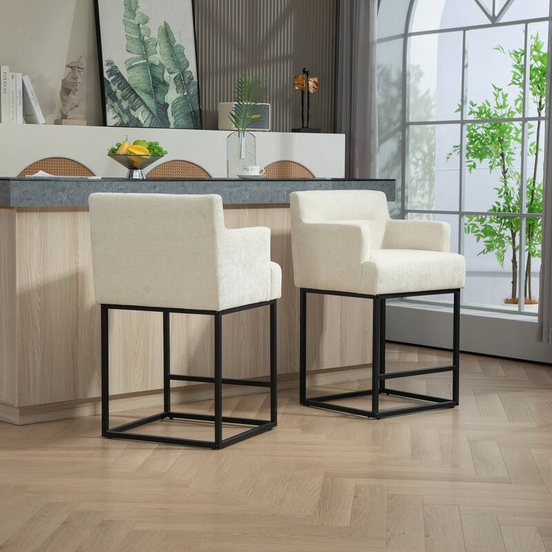 House Hold Counter Height Bar Stools Set of 2,Modern Square PU Bar Stool