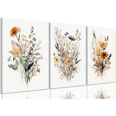 Set of 3 Minimalist Watercolor Flower Pictures Vintage