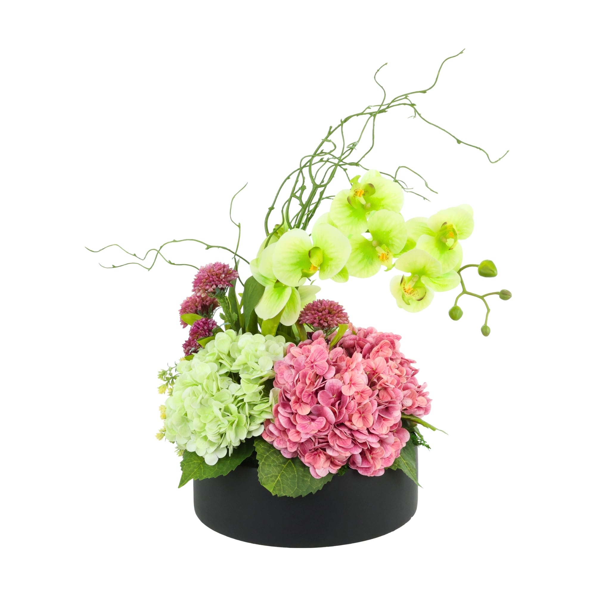 Orchid Centerpiece with Hydrangeas and Dahlias