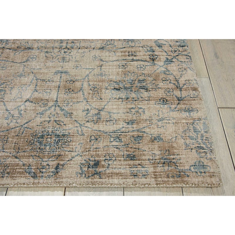 Desert Skies Vintage Floral Beige Blue Area Rug