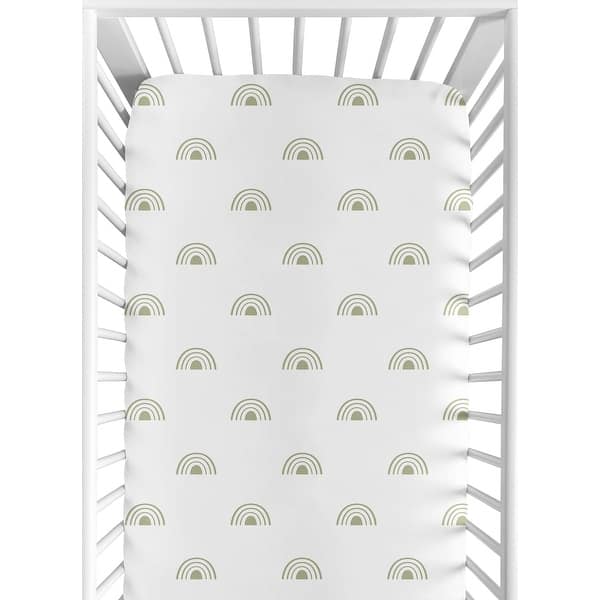 slide 2 of 6, White and Sage Boho Rainbow Collection Boy Girl Fitted Crib Sheet - Green Bohemian Celestial Sky Gender Neutral Outdoors Nature