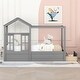 preview thumbnail 2 of 7, Twin Wood House Bed with Roof, Window, Drawer, and Solid Wooden Support