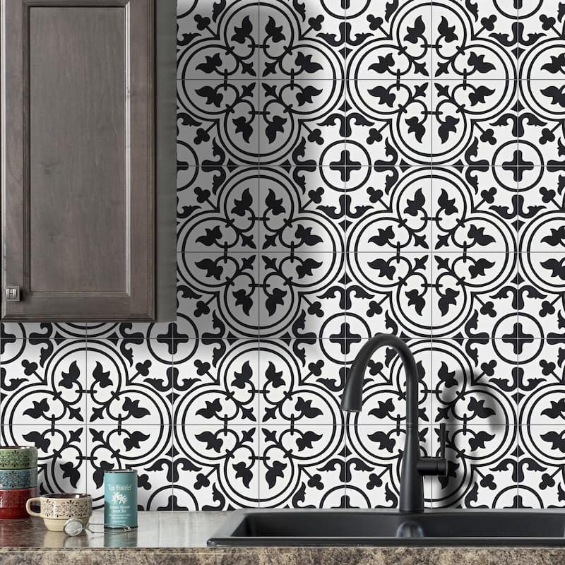 Handmade Casa in White and Black Tile, Pack of 12 (Morocco)