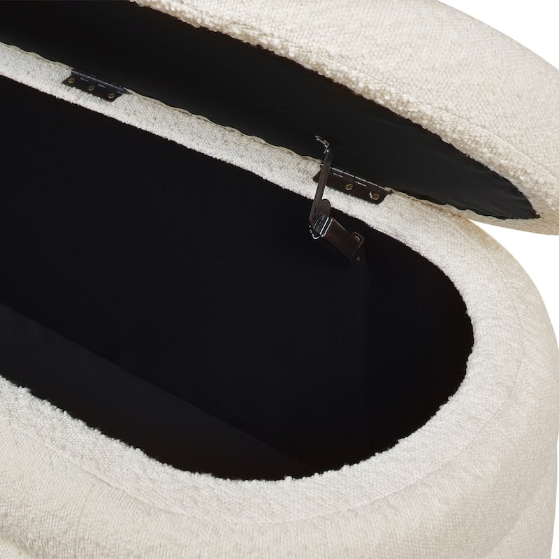 Oval Upholstered End of Bed Bench, Multifunctional Tufted Storage Bench, Shoe Bench with Hidden Storage Compartment