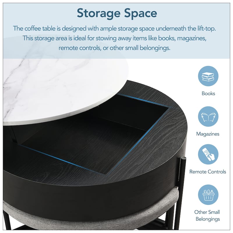 Modern Round Lift-Top Coffee Table with Storage