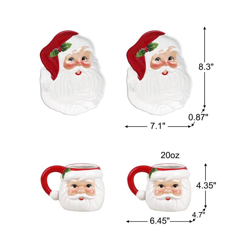 20 oz. Santa Mugs and 8 in. Santa Plates - Set of 4