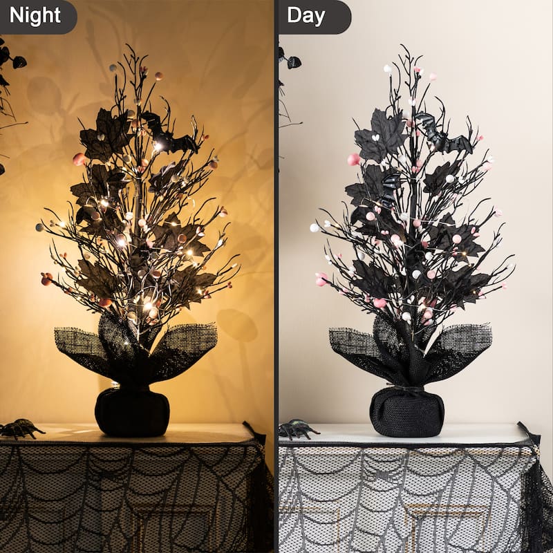 Glitzhome 20"H Pre-lit Halloween Trees with Pink and White Berries for Table Decor