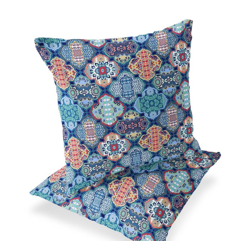 HomeRoots Set of Two 16" X 16" Green and Red Blown Seam Floral Indoor Outdoor Throw Pillow - 16.00' X '16.00' X '5.00