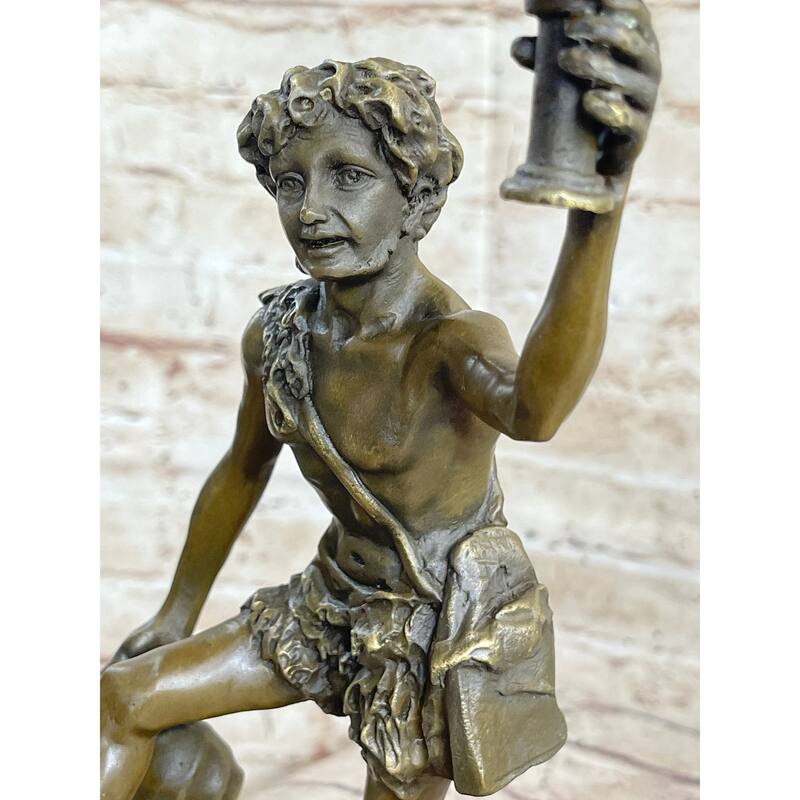 Greek Roman God Of Wine Dionysus Bacchus Bronze Sculpture Statue On Marble Base