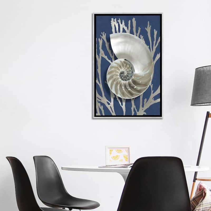 iCanvas "Shell Coral Silver on Blue II" by Caroline Kelly Framed