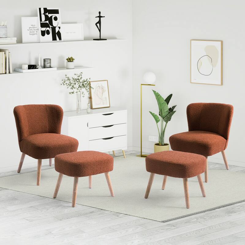 Boucle Polyester Upholstered Living Room Set - Stain Resistant (4-Piece Set)
