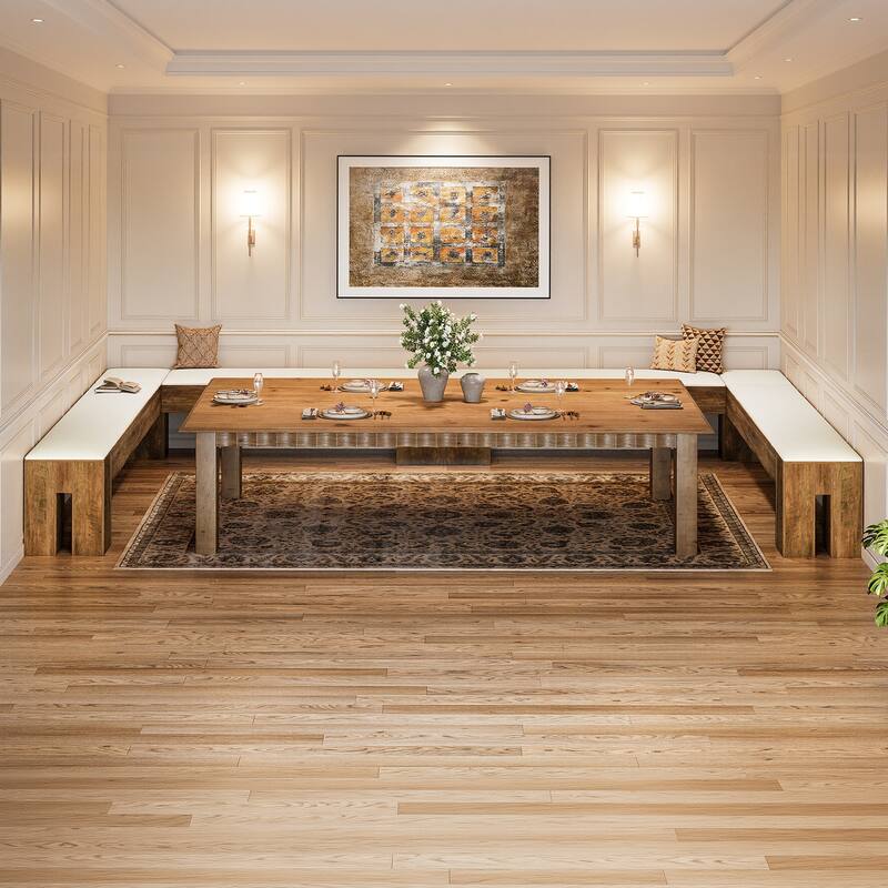 61 Inch L-Shaped Bench with Padded Seat Cushion for Entryway / Bedroom / Living Room / Kitchen Dining Room