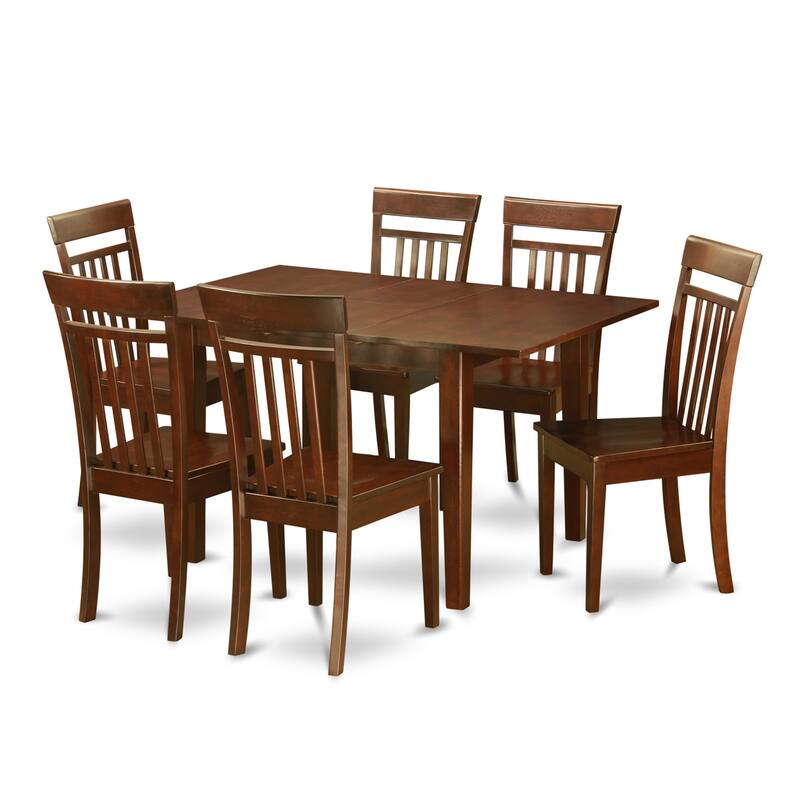 East West Furniture 7 Piece Dining Table Set- a Rectangle Dinner Table and 6 Dining Room Chairs, Mahogany (Seat Options)