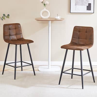 Modern PU Bar Chair Set - Two Pieces, Stable Comfort,Checkered Design