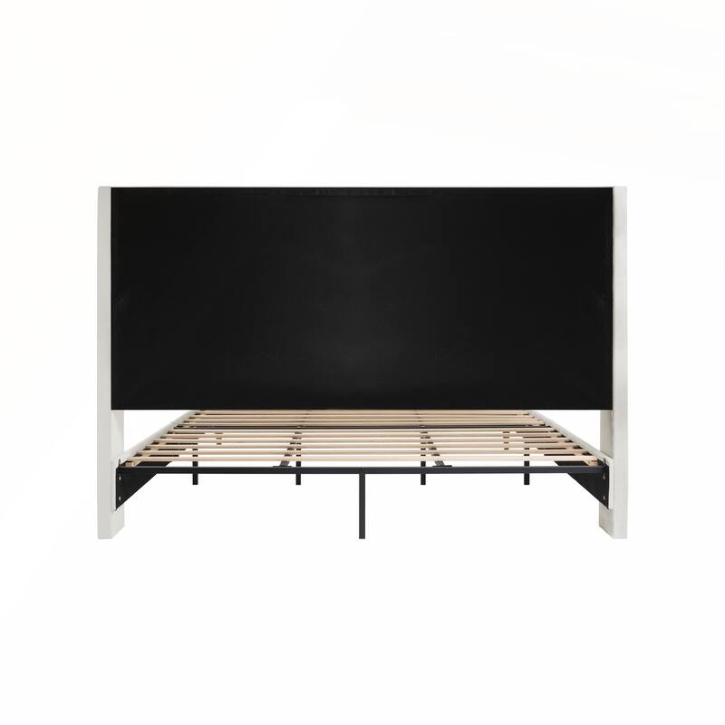 Queen Size Bed Frame High Headboard Upholstered Platform Bed