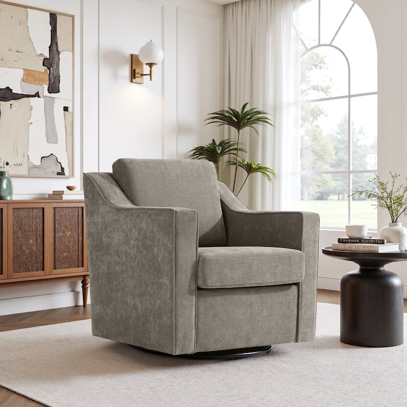 30'' W Vegan Leather/ Chenille Swivel Accent Chair - Sand-Chenille