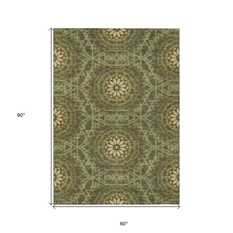 HomeRoots Floral Medallion Transitional Rectangle Outdoor Rug
