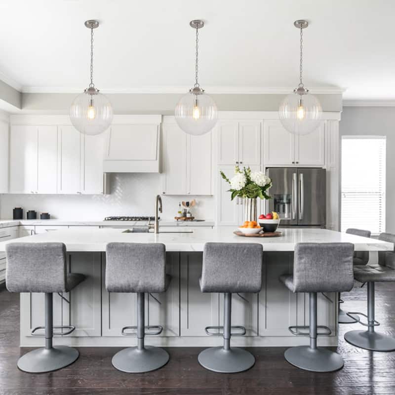 Modern 1-Light Striped Glass Globe Pendant For Kitchen Island - N/A