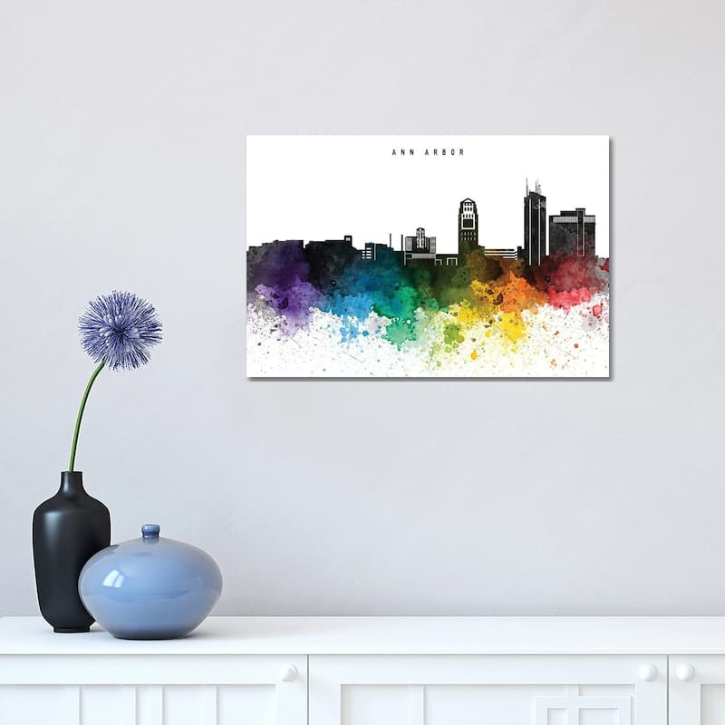 iCanvas "Ann Arbor Rainbow Style Skyline" by WallDecorAddict Canvas Print - 12x18x1.5