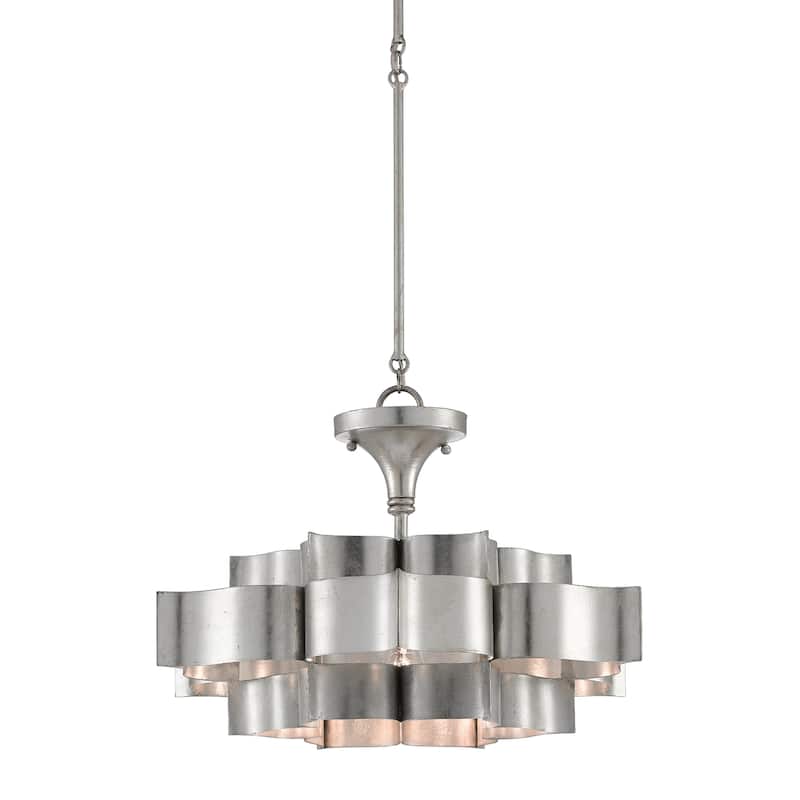 Currey & Company Grand Lotus Small Sliver Chandelier - 11"h x 20.25"dia - 11"h x 20.25"dia - Contemporary Silver Leaf