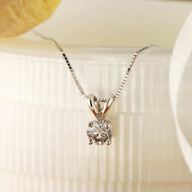 Auriya Clarity-Enhanced Round Solitaire Diamond Necklace 14k Gold (H-I, SI1-2, I1-I2 or I2-I3)